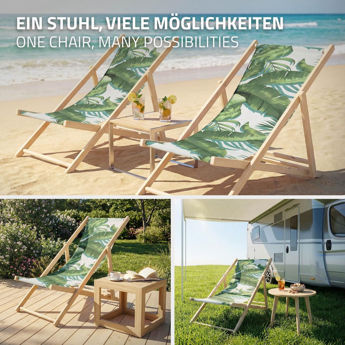 LIEGESTUHL 3er Set Tropical Grün-Weiß - Waldgrün, Holz (57.5/83/100cm) - ECD-Germany
