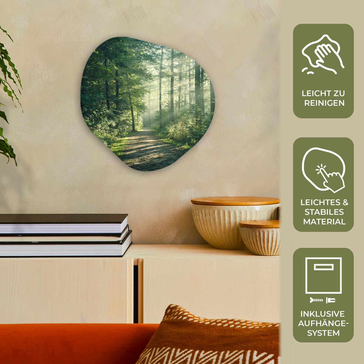 WANDBILD Wald - Weg - Sonne - Bäume - Grün - Natur Wanddeko 40x40 cm - Waldgrün, Kunststoff (40/40cm) - MuchoWow