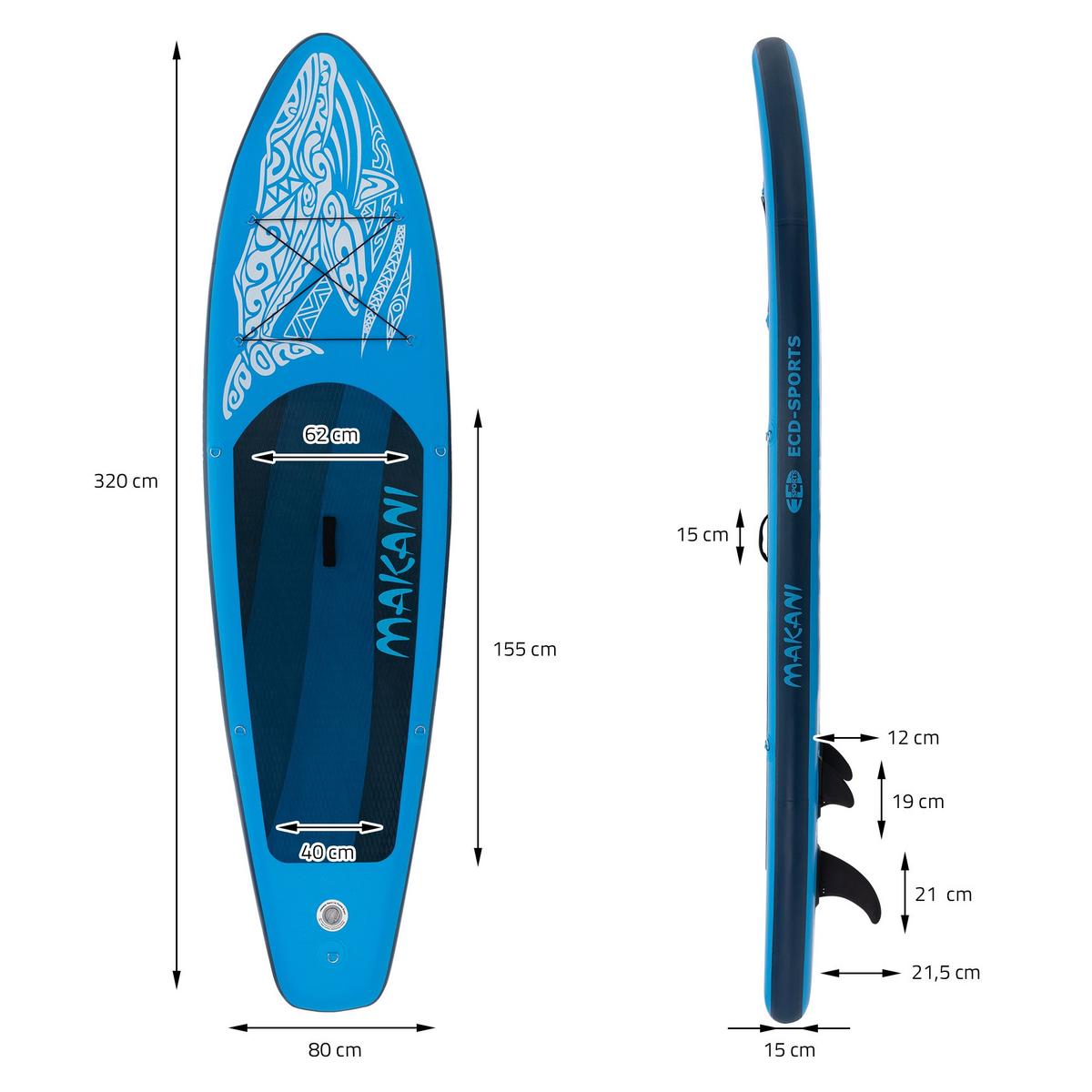 STAND UP PADDLE BOARD Makani Blau - Blau, Kunststoff (320/80/15cm) - ECD-Germany