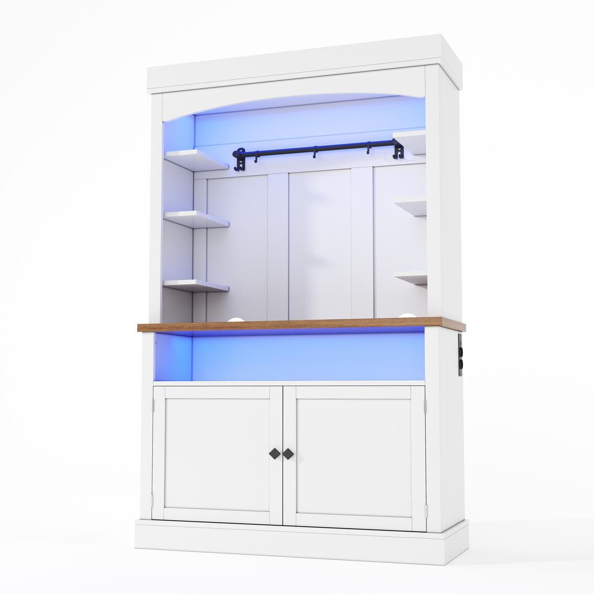 BUFFETSCHRANK Weiß 183cm mit LED-Beleuchtung, Steckdose & Kaffeebar - Weiß, Holzwerkstoff (106/183/43cm) - Urban Meuble