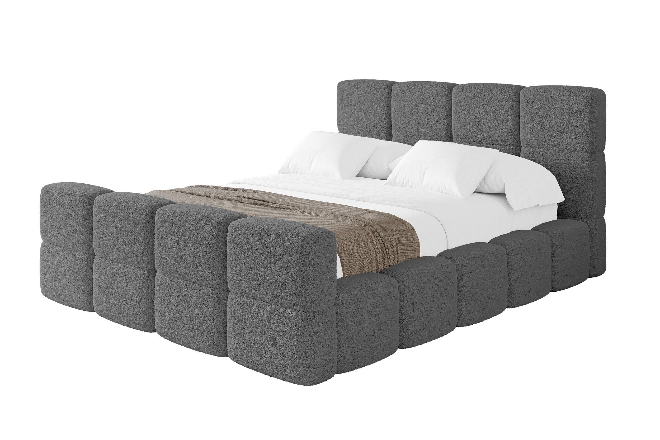 POLSTERBETT mit Bettkasten und Lattenrost, Bett mit Matratze H3/H4, Kopfteil, Boxbett, Doppelbett mit Stauraum - NATA-Z 160x200 Grau - Grau, Holzwerkstoff/Textil (160/200cm) - ALTDECOR