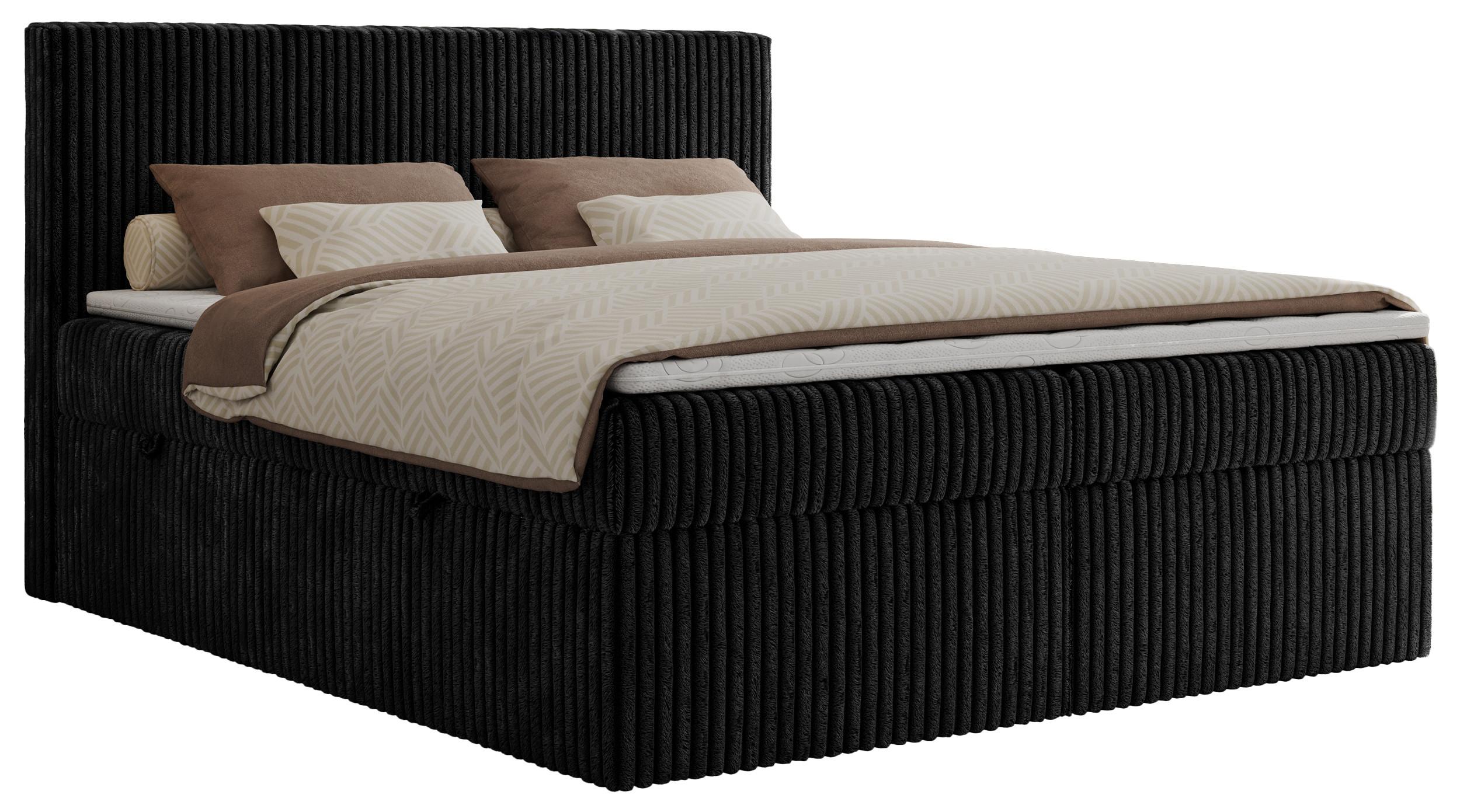 BOXBETT TILIANO 160/200 - Schwarz Cord - H3 - Schwarz, Textil (160/200cm) - MKS