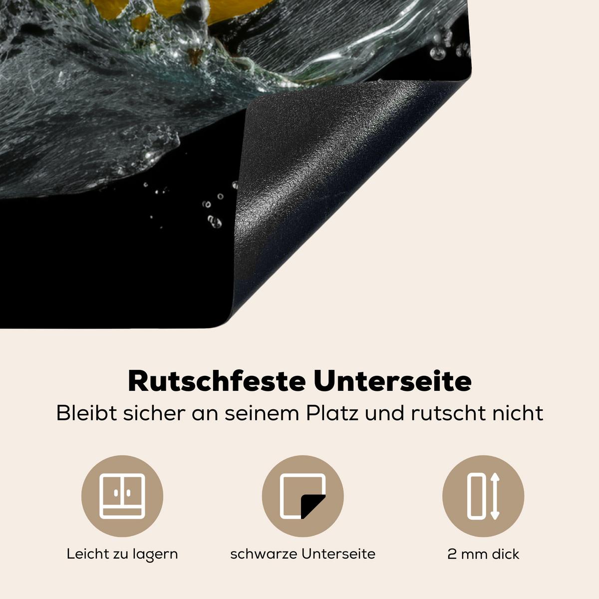 HERDABDECKPLATTE Zitrone - Obst - Gelb - Schwarz Induktionsmatte 78x78 cm - Gelb, Kunststoff (78/78/0.2cm) - MuchoWow