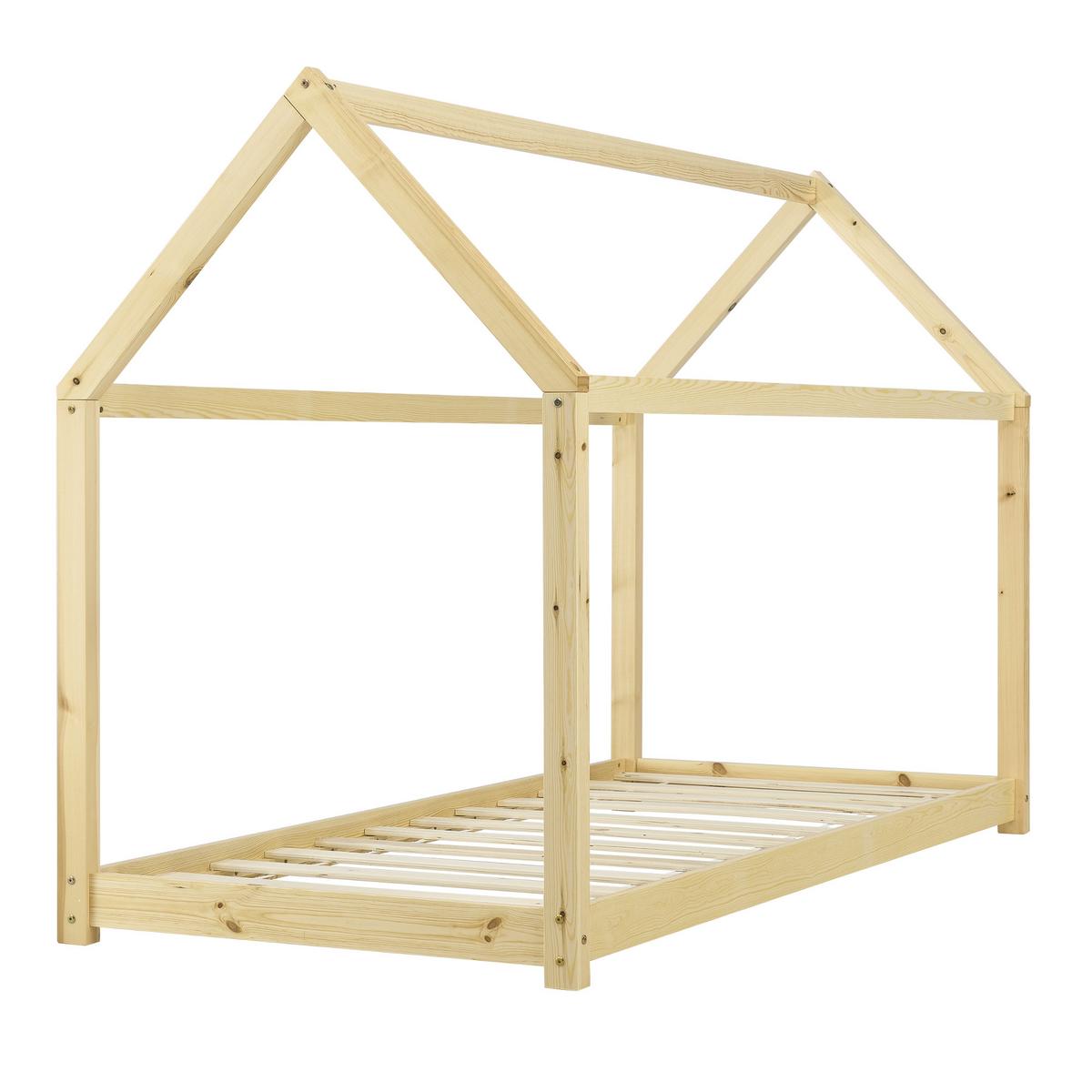 HAUSBETT Netstal mit Matratze - Naturfarben, Holz/Textil (90/200cm) - [en.casa]