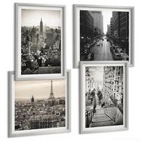 BILDER SET 4er Set - 50x50 cm & 40x60 cm Silberner Rahmen - Aussicht Paris New York Treppen - Silberfarben, Kunststoff (50/50cm) - TULUP