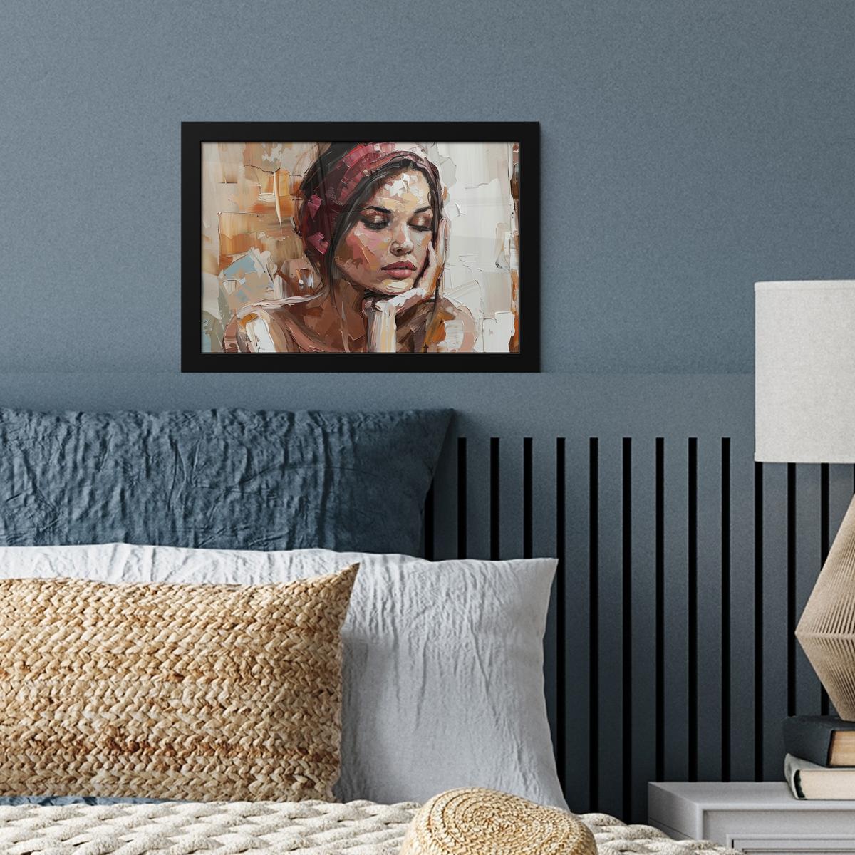 POSTER MIT RAHMENGERAHMTES BILD Frau - Lackierung - Porträt - Modern 30x20 cm - Altrosa, Papier (30/20cm) - MuchoWow
