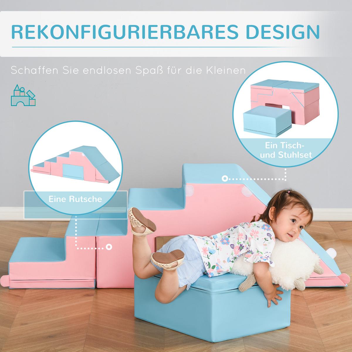 BAUSTEINSET 2er-Set Bauspielzeug für 12-36 Monate Kinder EPE Rosa+Blau - Multicolor, Kunststoff (49/47/147cm) - HOMCOM