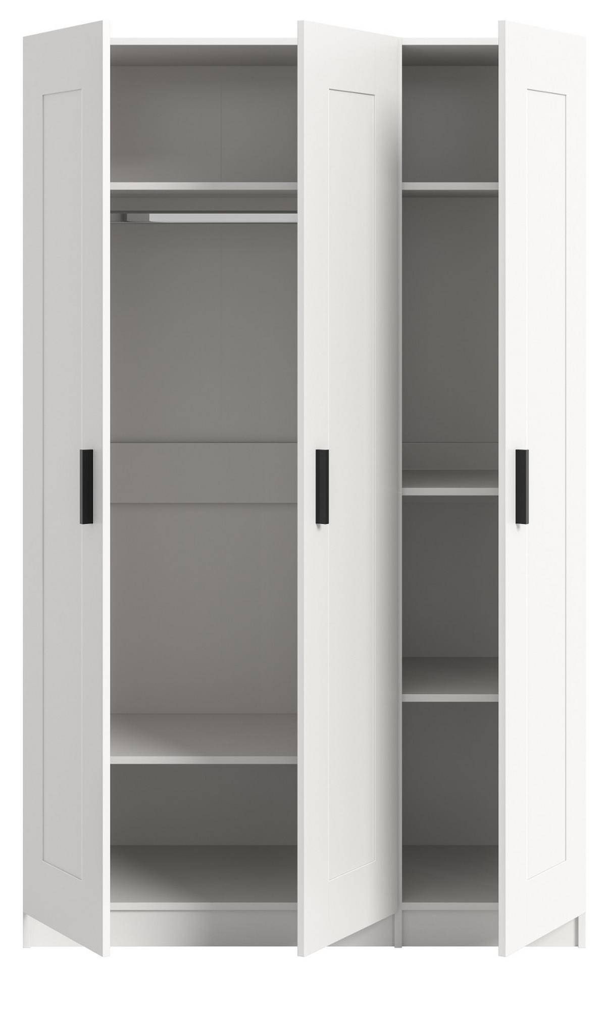 KLEIDERSCHRANK in weiß 120 x 194 cm, Drehtürenschrank 3-türig skandinavisch - Schwarz/Weiß, Holzwerkstoff/Kunststoff (120/194/56cm) - Inn.Furn