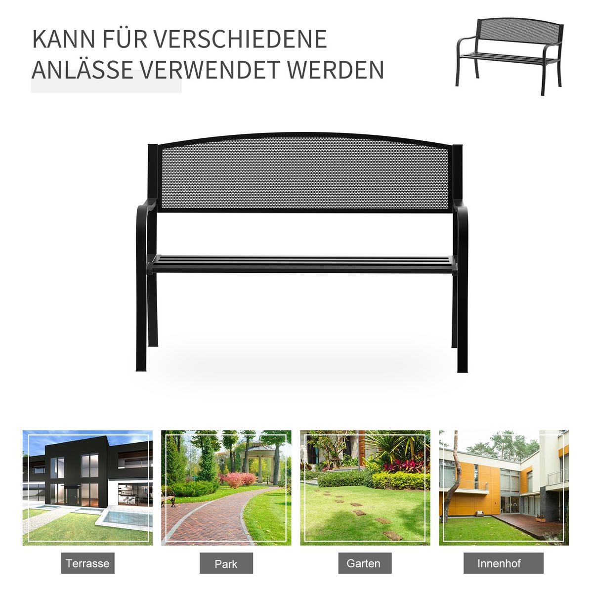 GARTENBANK, 2-Sitzer, B127 x T60 x H87cm, Stahl, Schwarz - Schwarz, Metall (60/87/127cm) - Outsunny