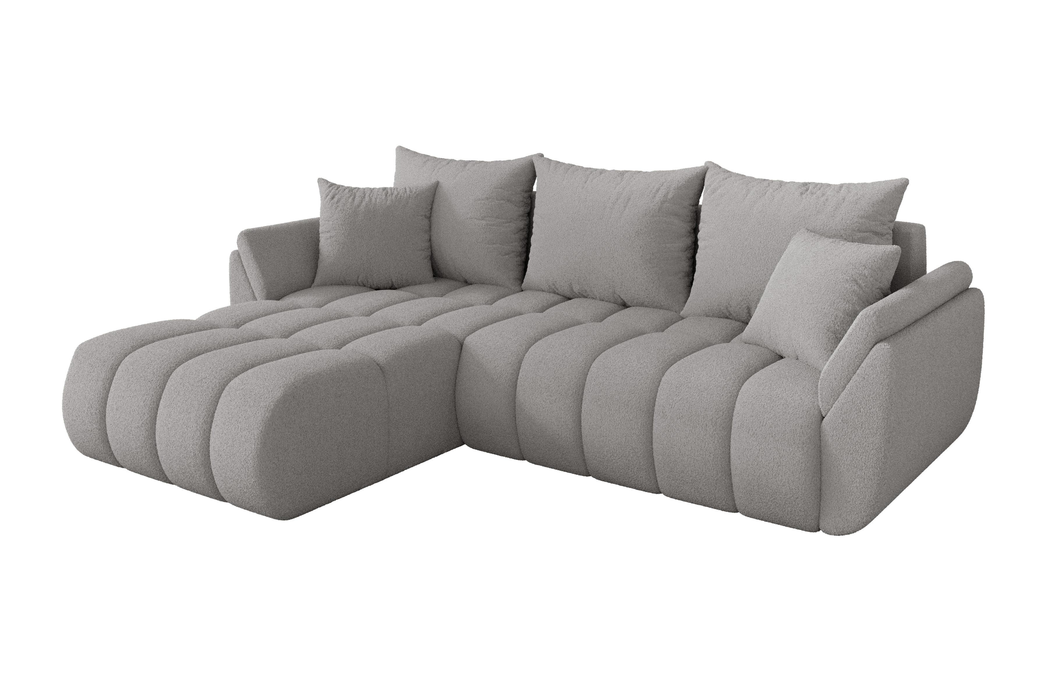 ECKSOFA mit Schlaffunktion Ottomane Links TOKO-L-v1 277x194x86 Hellgrau Bouclé - Silberfarben/Hellgrau, Holzwerkstoff/Kunststoff (277/194cm) - ALTDECOR