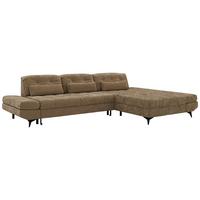 ECKSOFA ALVENO L - Hellbraun Schenille glatt - Rechts Seite - Hellbraun/Schwarz, Textil/Metall (344/218cm) - MKS