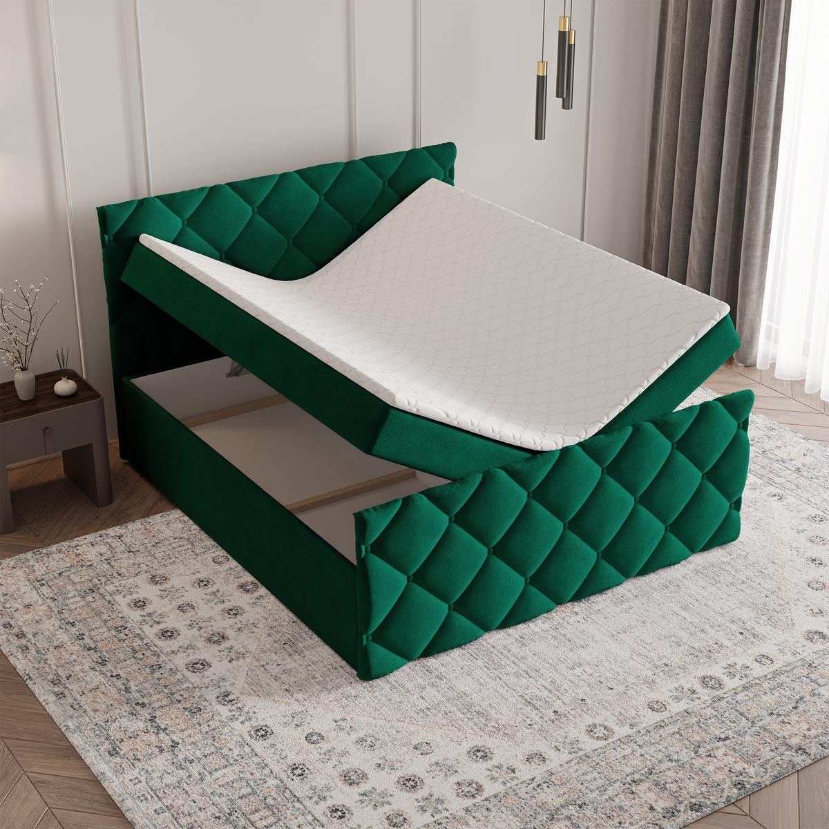BOXBETT ROVARI 140x200 cm mit Matratze und Topper - Grün - Grün, Holz (140/200cm) - MASSENO