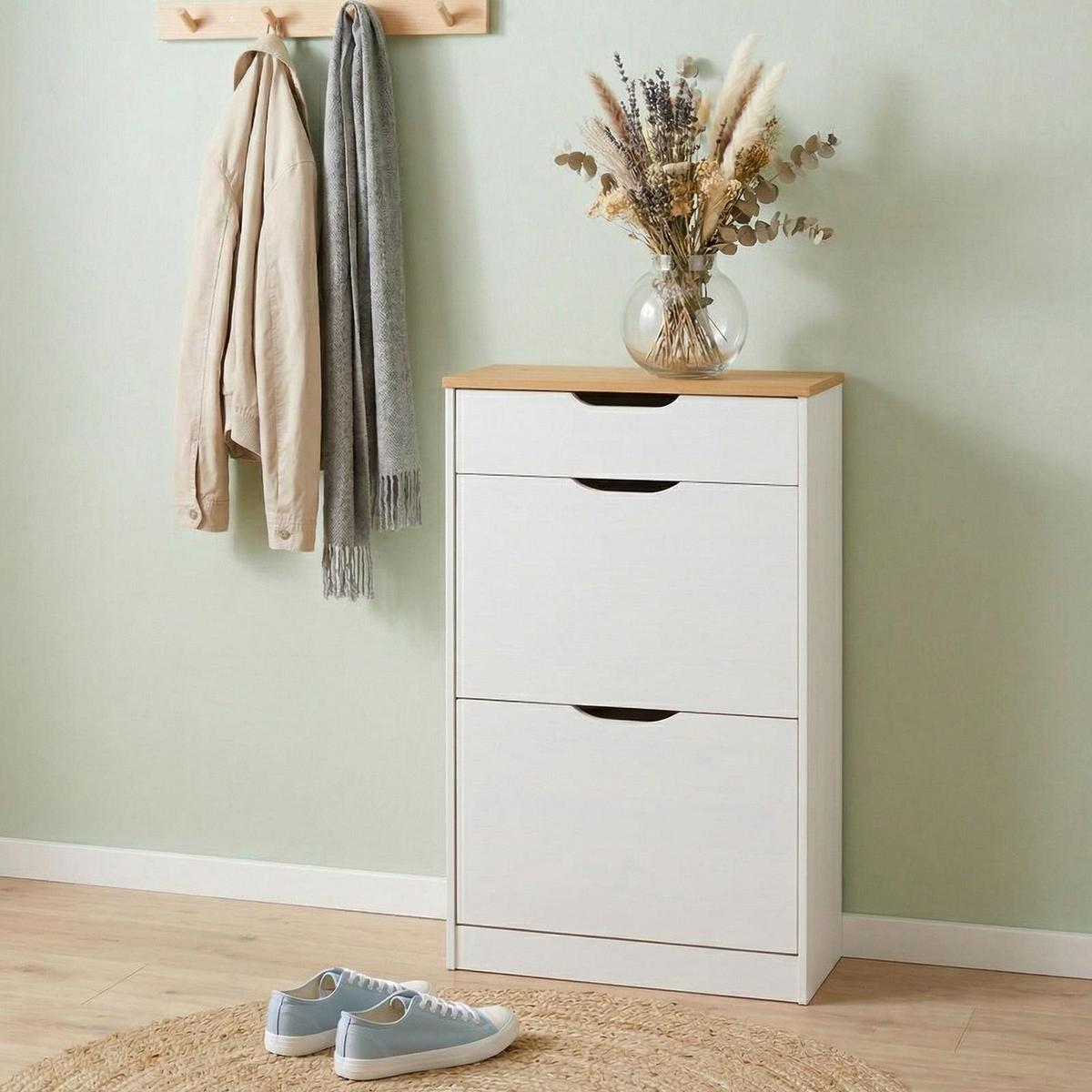 SCHUHSCHRANK BASIL - Weiß/Braun, Holz (58/93/25cm) - IDIMEX