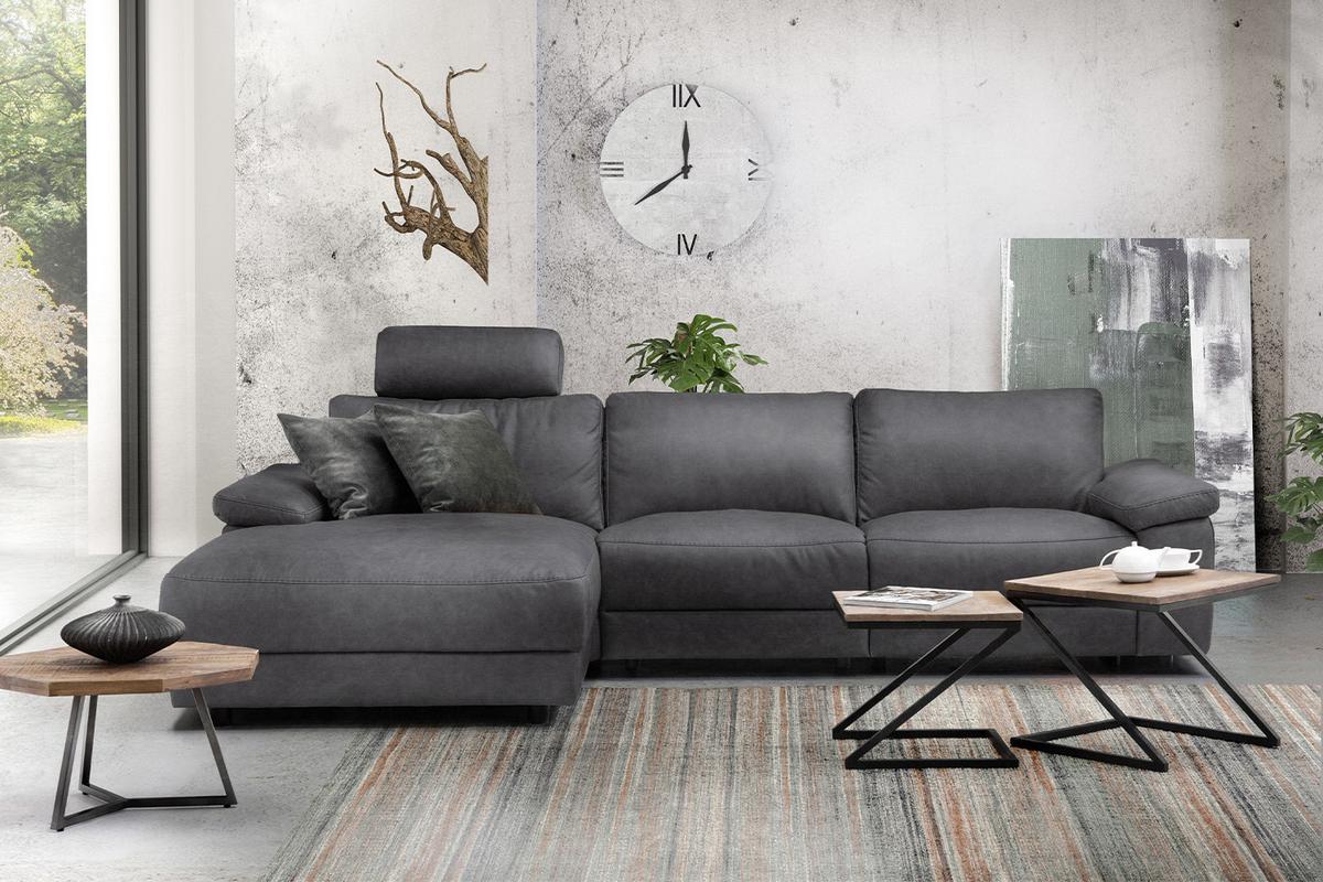 ECKSOFA XL MOTORISCHER RELAXFUNKTION LOLA Grau Webstoff Relaxfunktion - Schwarz/Grau, Textil (304/178cm) - KAWOLA