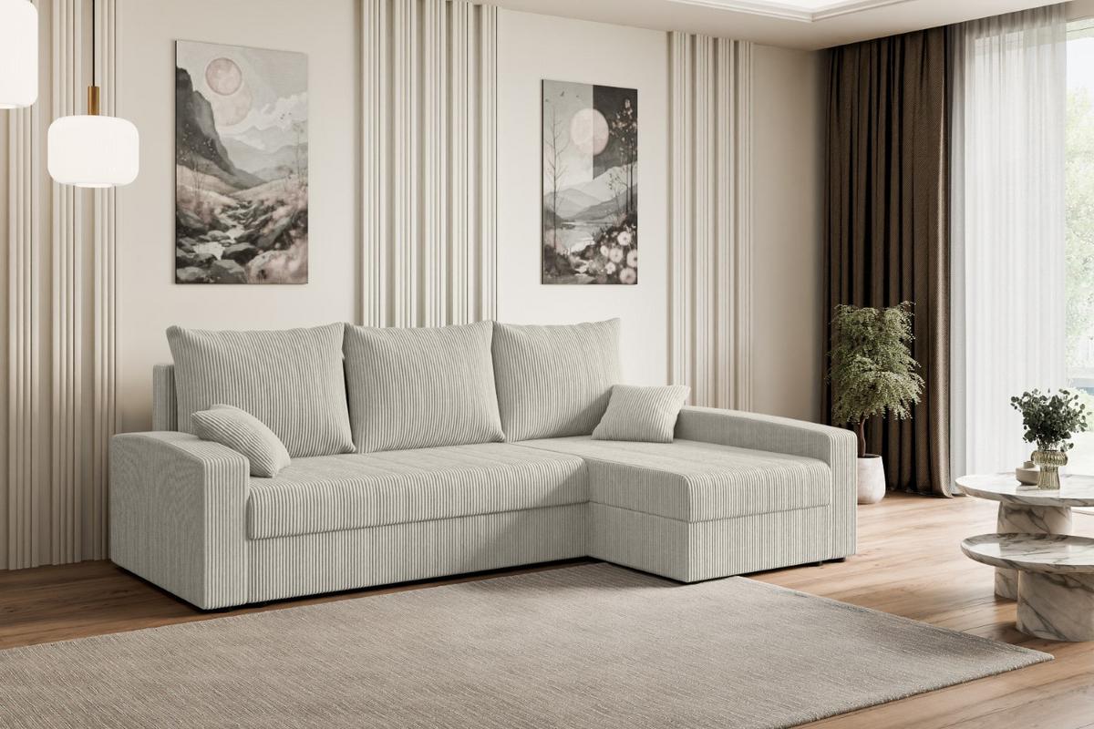 ECKSOFA mit Schlaffunktion und Bettkasten ALESIA-L 231x140x90 cm Creme Cord - Silberfarben/Hellgrau, Holzwerkstoff/Kunststoff (231/140cm) - ALTDECOR