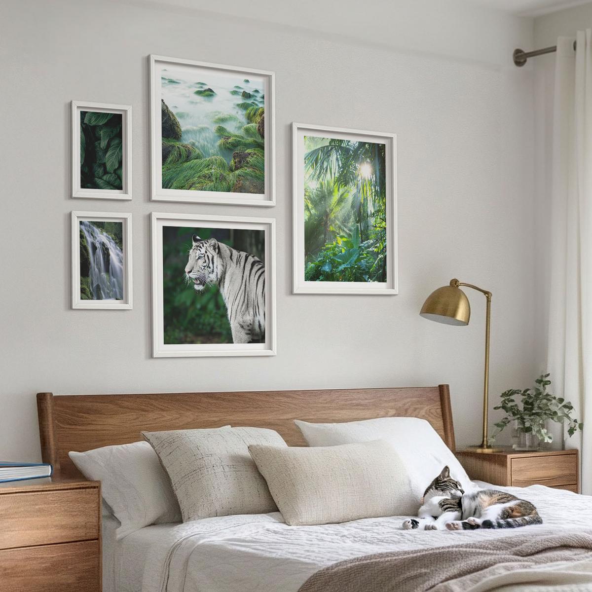 BILDER SET 5er Set - 50x50 cm & 20x30 cm & 40x60 cm Weißer Rahmen - Blätter und Blüten in verschiedenen Farben - Weiß, Kunststoff (40/60cm) - TULUP