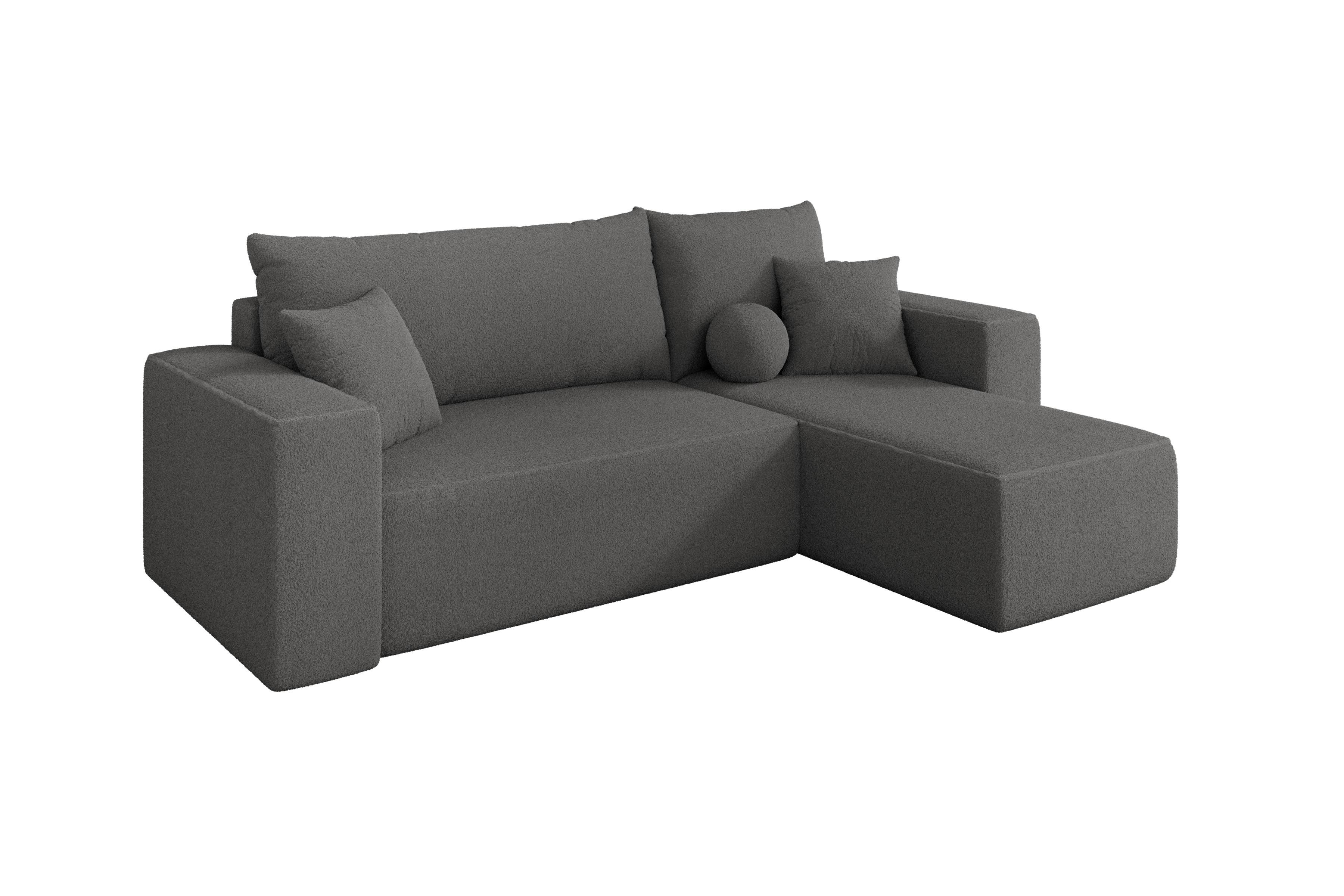 ECKSOFA mit Schlaffunktion Ottomane Rechts SENO-L 249x139x85 Grau Bouclé - Schieferfarben/Schwarz, Holzwerkstoff/Kunststoff (249/139cm) - ALTDECOR