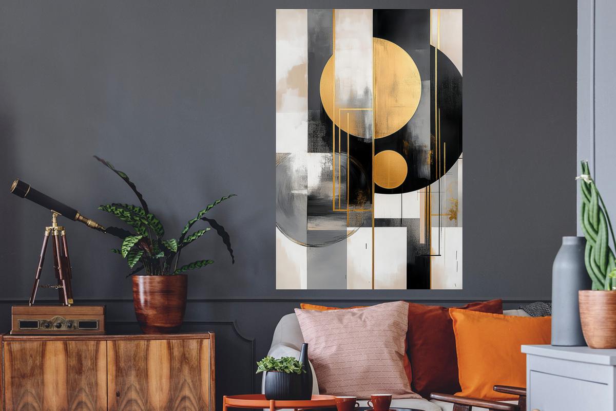 WANDTATTOO Abstrakt - Gold - Silber - Formen - Ästhetisch - Modern Wandaufkleber 80x120 cm - Goldfarben, Kunststoff (80/120/0.1cm) - MuchoWow