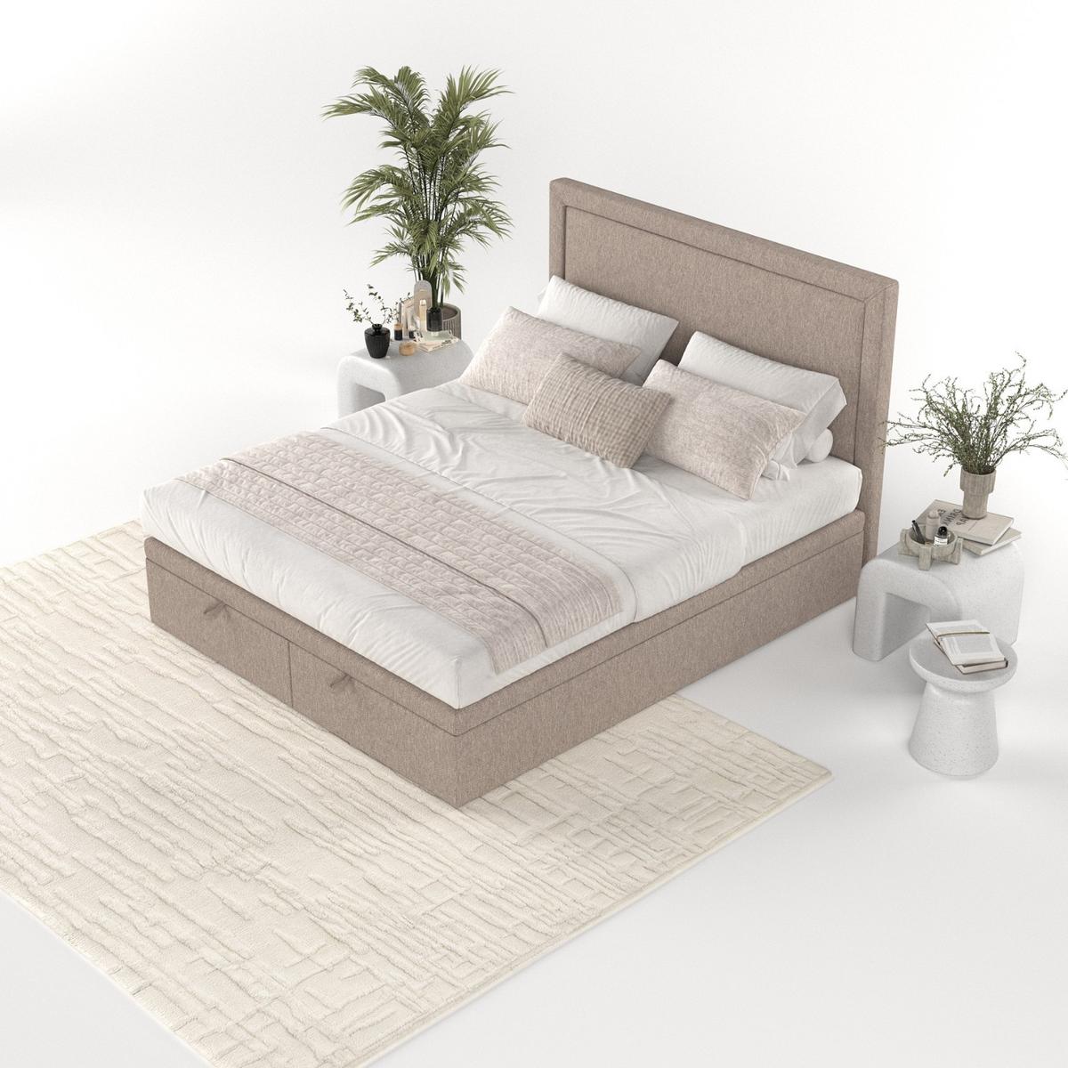 POLSTERBETT Salma mit Stauraum 140/200 cm Beige im Megan Stoff - Beige/Schwarz, Holz/Holzwerkstoff (140/200cm) - AltaBeds