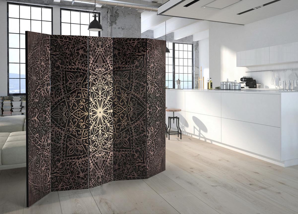 PARAVENT Einseitig Bedruckter 5-tlg 225x172 cm Mandala Ornamenten - Braun, Holz/Textil (225/172/3cm) - Muralo