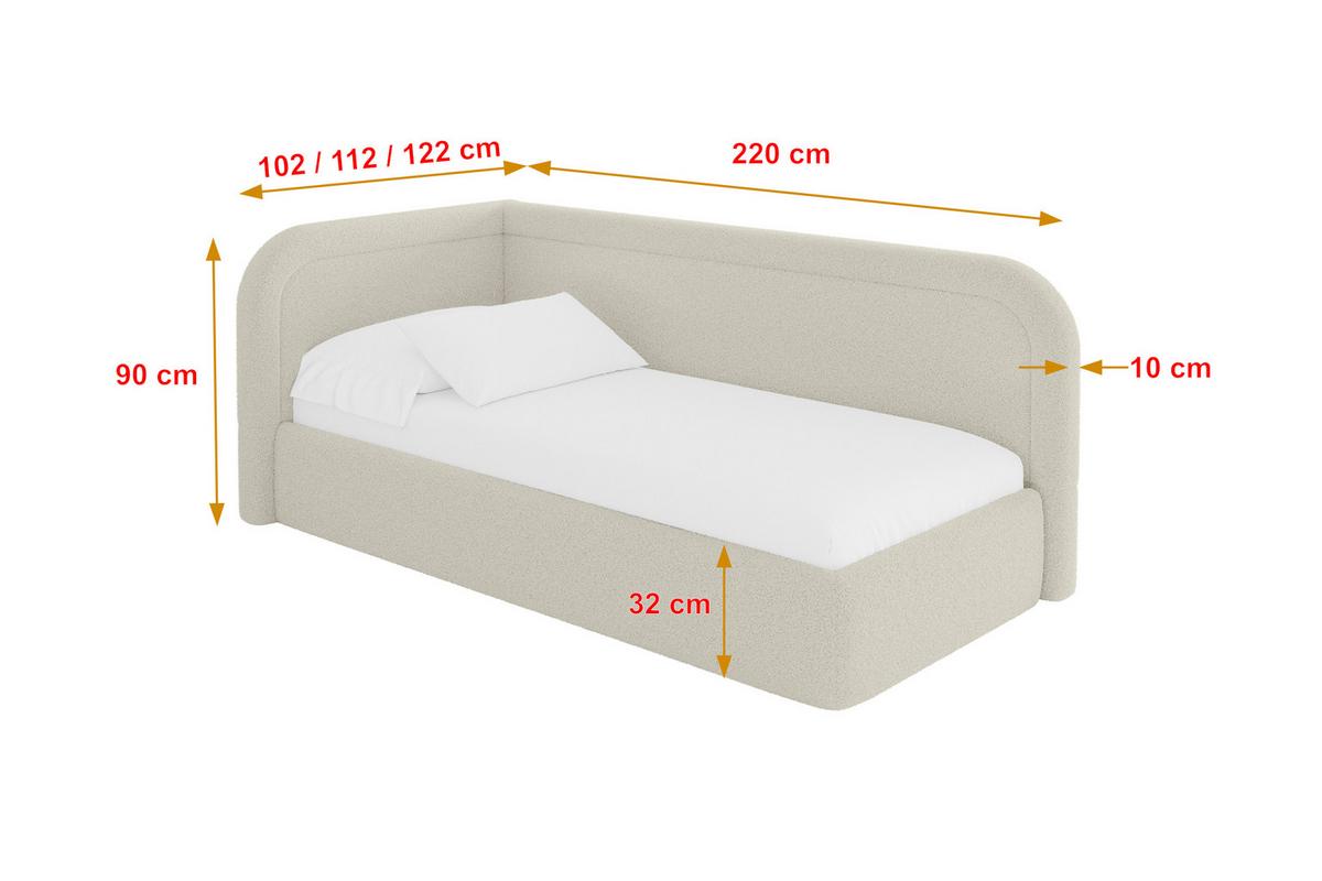 EINZELLBETT Jugendbett mit Bettkasten, Rechts - JOVY 90x200 Beige - Perlmutt, Holzwerkstoff/Textil (90/200cm) - ALTDECOR