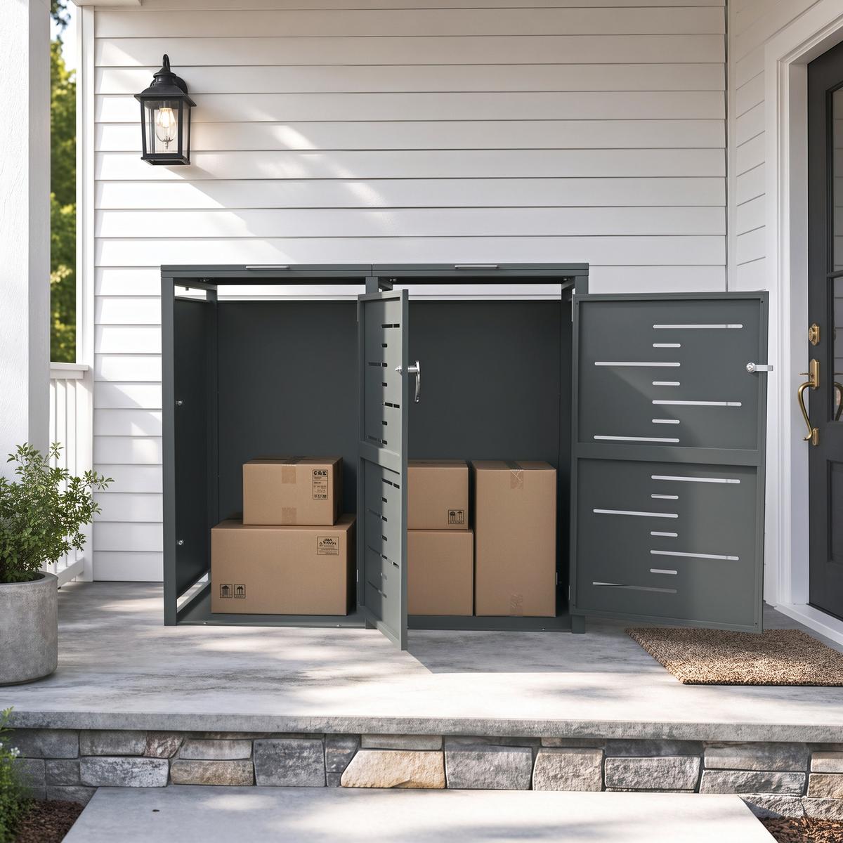 MÜLLTONNENBOX 2er 480L Metall Mülltrennung 134,2x116,2x80,2 cm - Dunkelgrau, Metall (134/116/80cm) - SoBuy