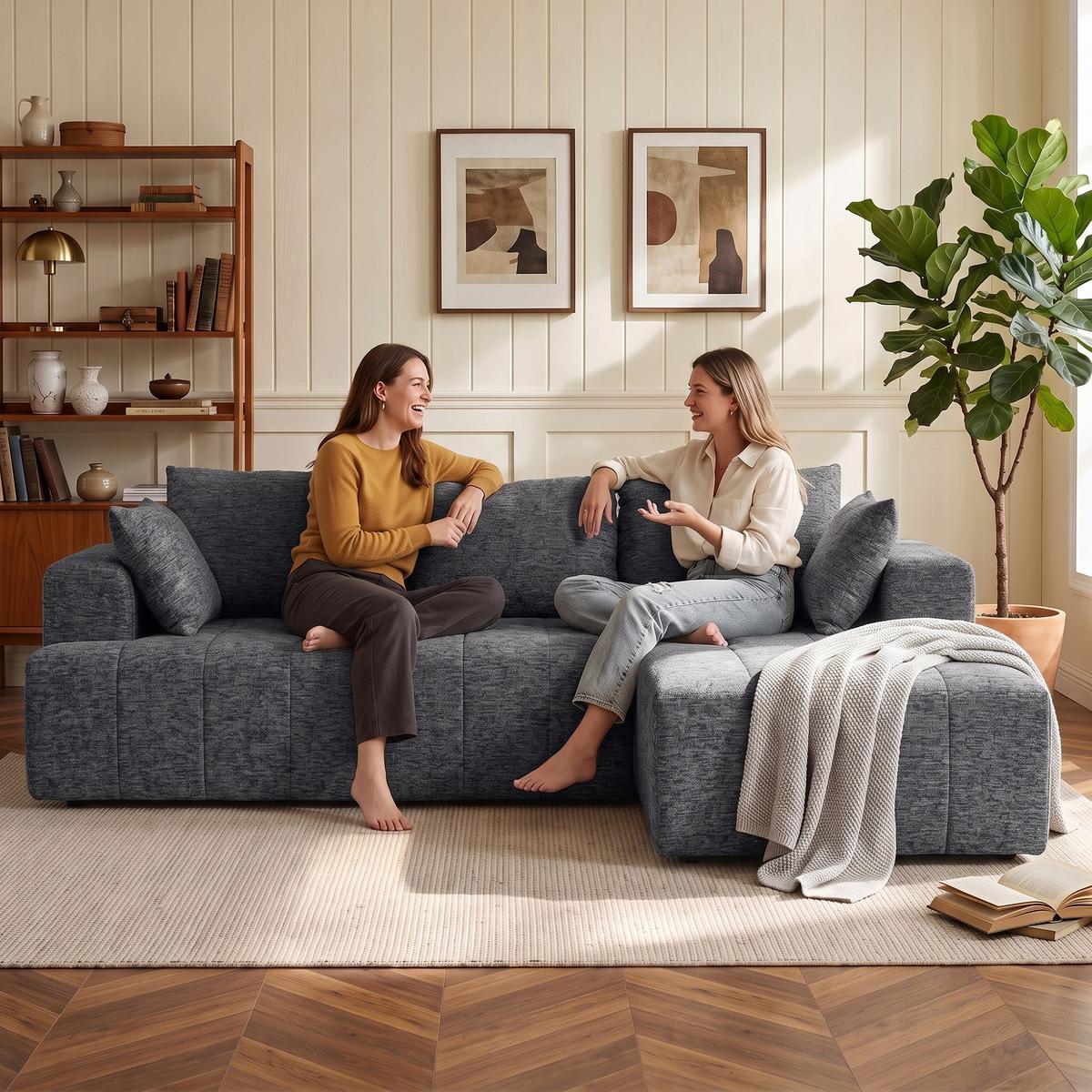 ECKSOFA Polyester Grau - Grau, Textil (158/256cm) - HOMCOM