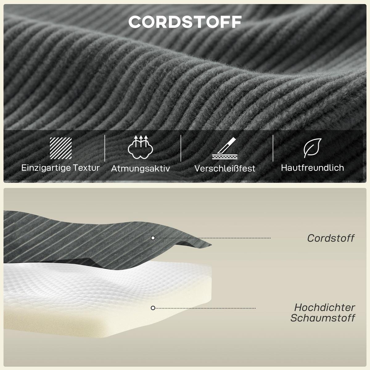 ECKSOFA 3er Set Cord Schaumstoff Dunkelgrau - Dunkelgrau, Textil (168/267cm) - HOMCOM