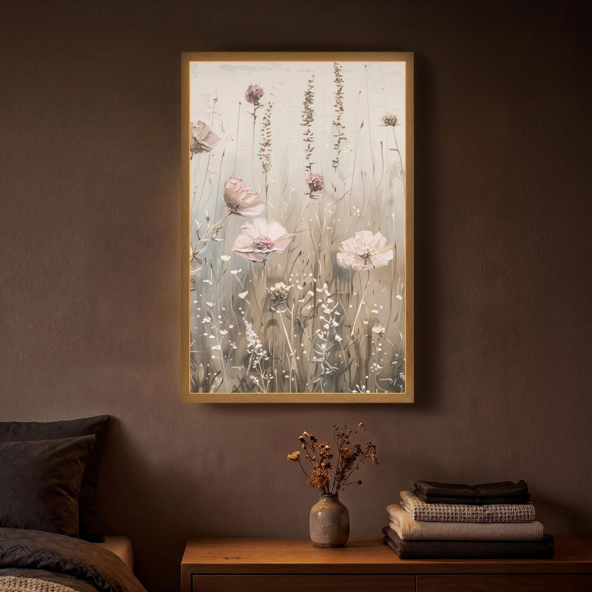 WANDLEUCHTE MIT AKKU Blumen - Rosa - Modern - Beige 40x60 cm - Altrosa, Holzwerkstoff (40/60/8cm) - OnlyWow
