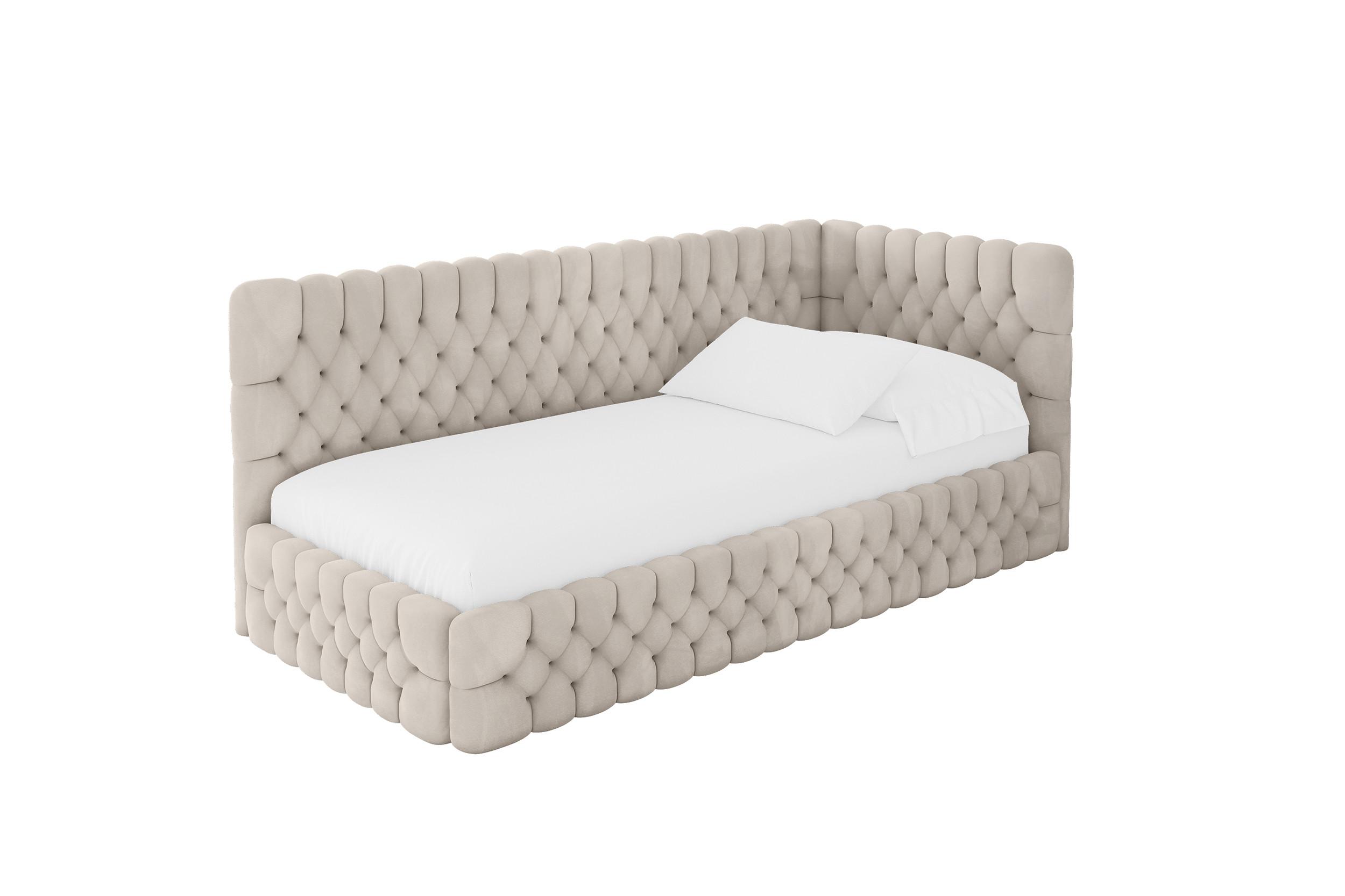 EINZELLBETT Jugendbett mit Bettkasten, Links - MULY 100x200 Beige - Ecru, Holzwerkstoff/Textil (100/200cm) - ALTDECOR