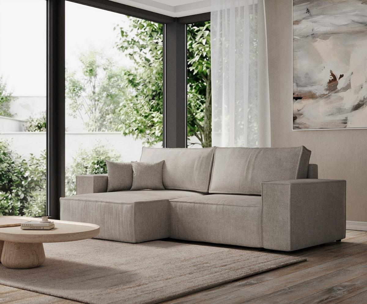 ECKSOFA CAVO mit Schlaffunktion Hellgrau im Wind Stoff - Hellgrau/Schwarz, Holz/Holzwerkstoff (255/148cm) - AltaBeds