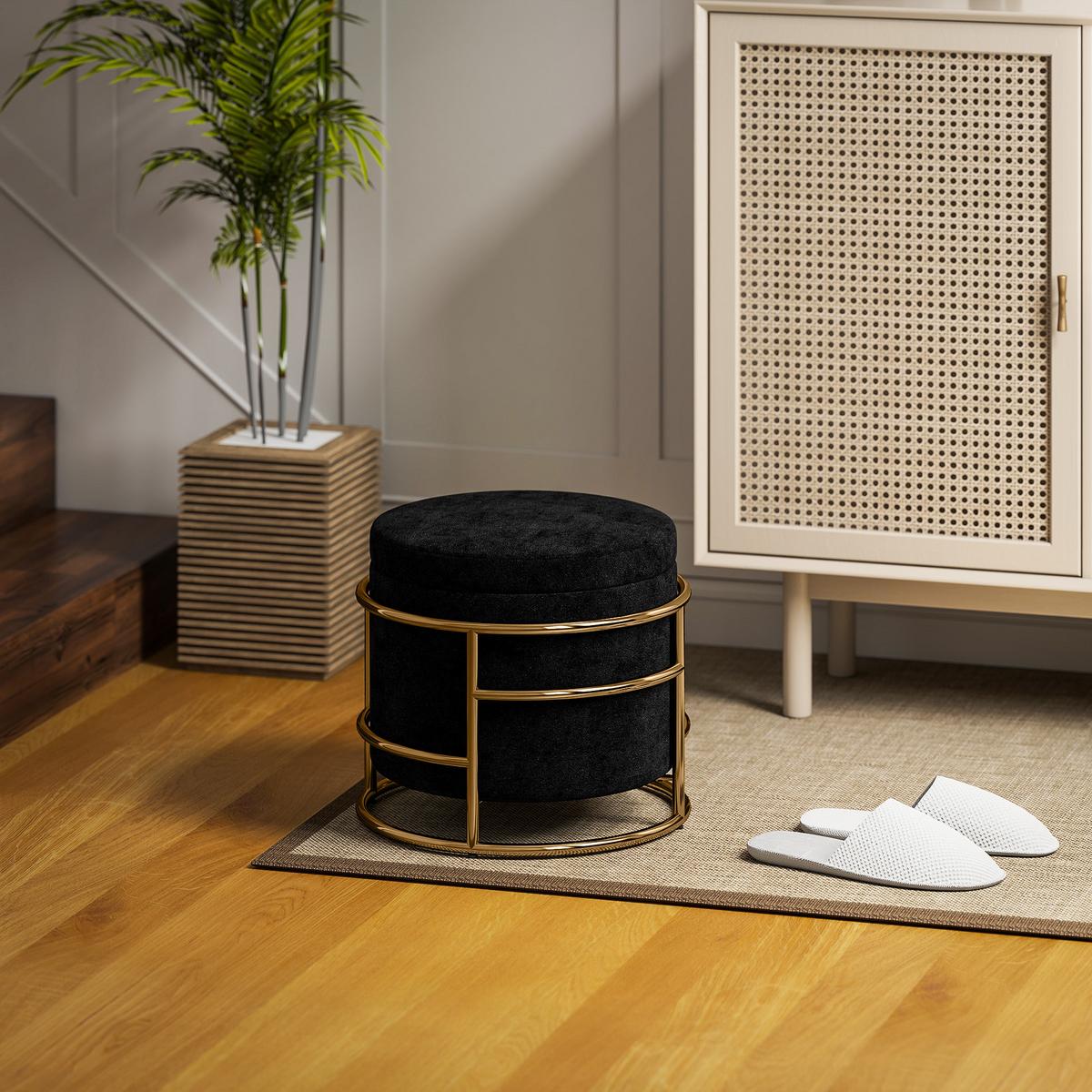 SITZHOCKER mit Stauraum, Kleiner Hocker mit Deckel für Wohnzimmer Schlafzimmer - Schwarz, Kunststoff (42/39/42cm) - HOMCOM
