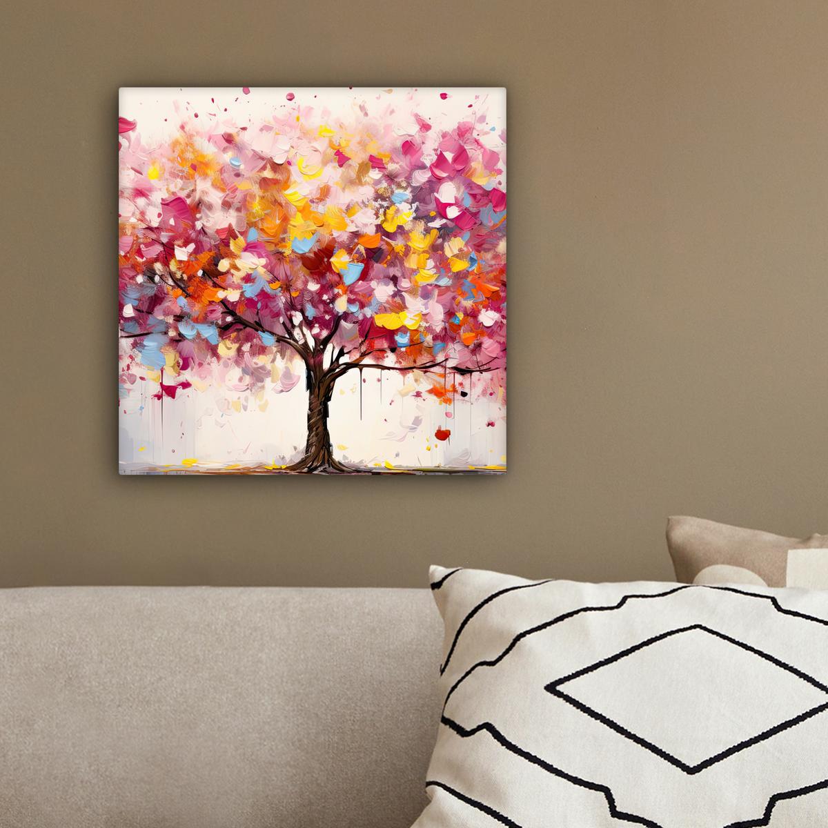 LEINWANDBILD Aquarell - Baum - Kunst - Abstrakt Deko Wohnzimmer 20x20 cm - Rosa, Textil (20/20cm) - MuchoWow
