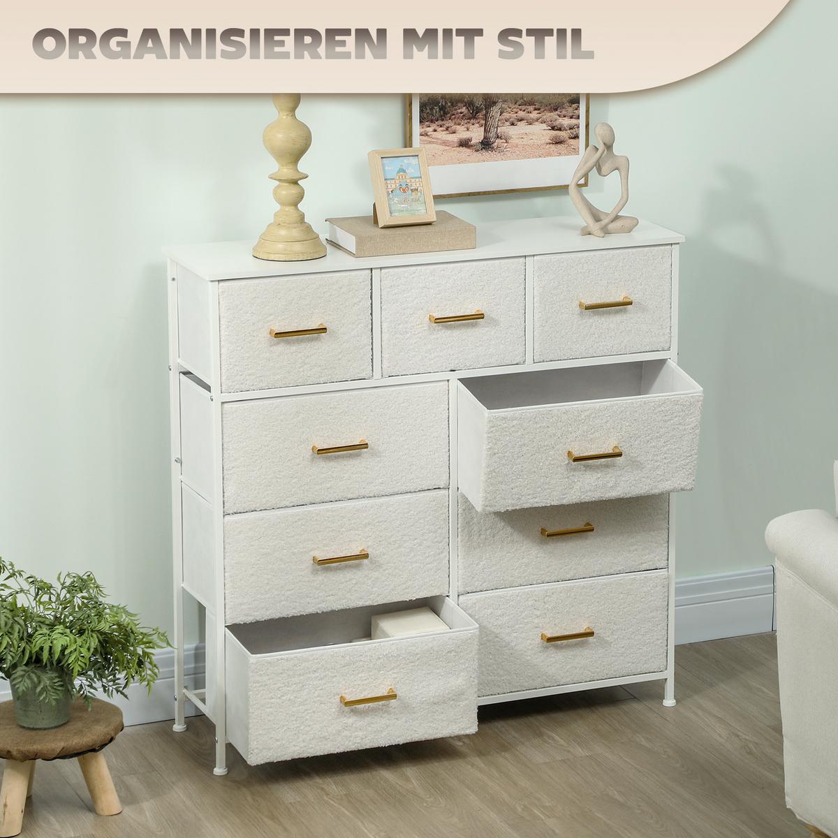 KOMMODE Polyester Spanplatte Cremeweiß - Weiß, Karton (30/99/100cm) - HOMCOM