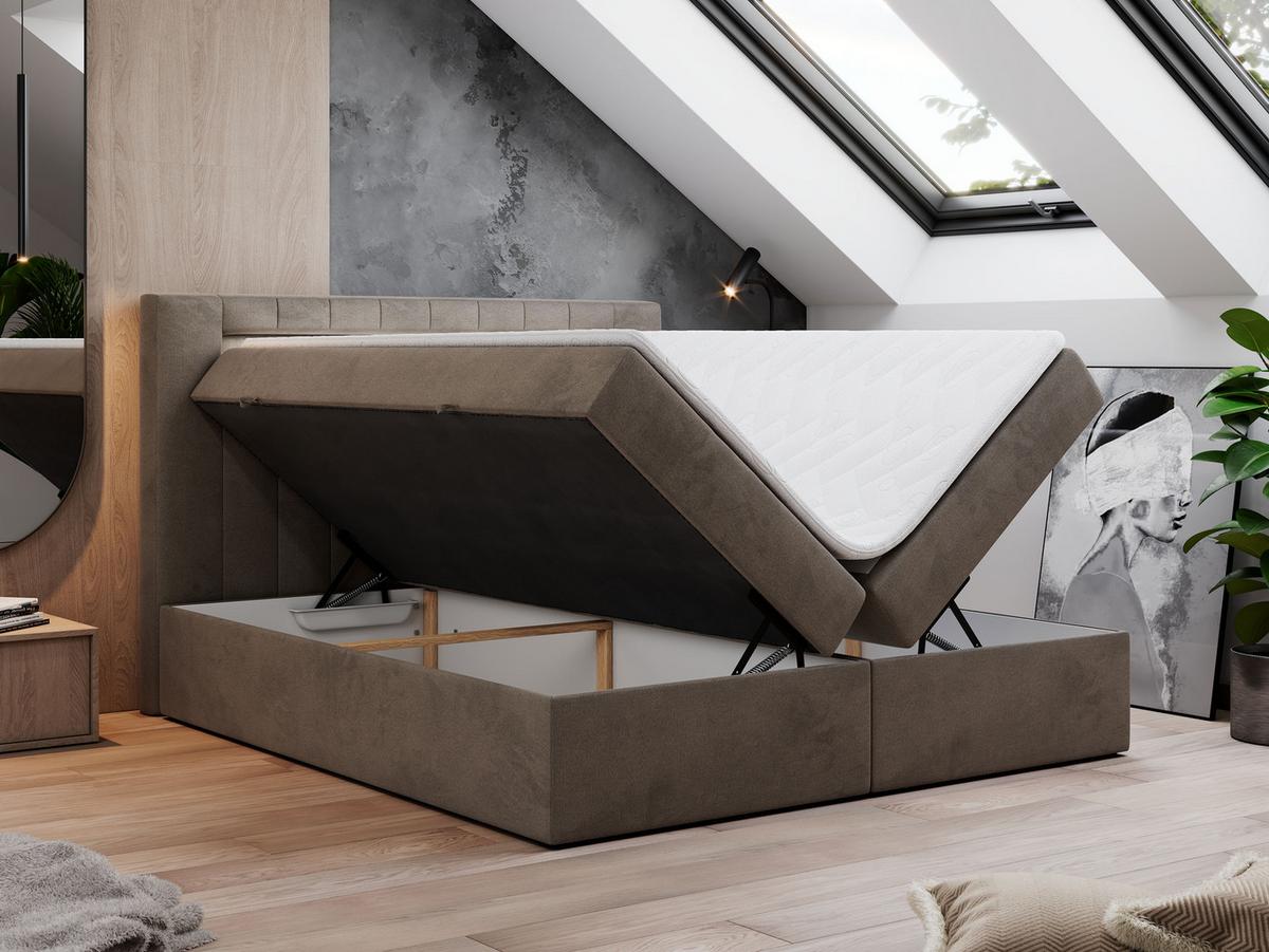 BOXBETT GOLD-5 LED 140/200 Braun Velvet - H3 - Braun, Holz/Textil (140/200cm) - MKS