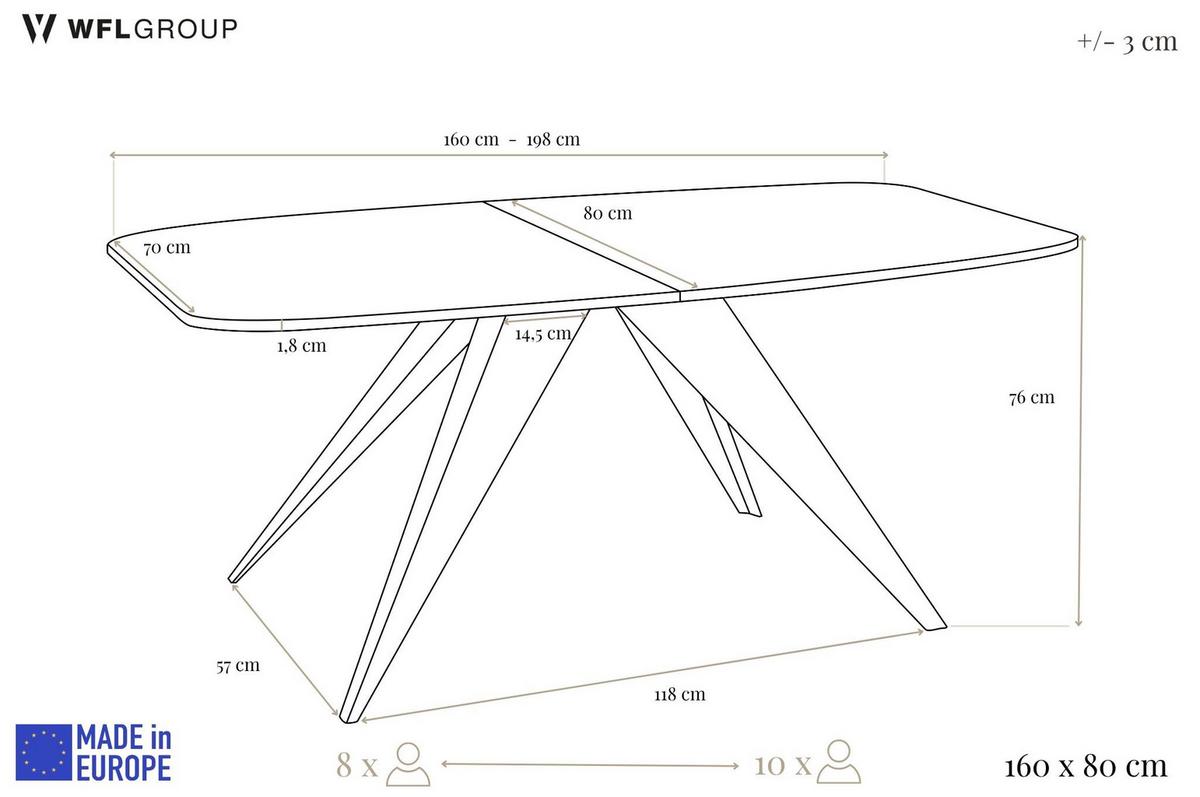 ESSTISCH Foster rechteckig ausziehbar, Lancelot Eiche 160-198/80/76 cm - Eichefarben/Schwarz, Holzwerkstoff/Metall (80/200/76cm) - WFL GROUP