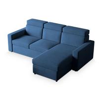 ECKSOFA PADWA Blau Kordstoff mit Schlaffunktion - Blau/Schwarz, Holz/Kunststoff (227/168cm) - MASSENO