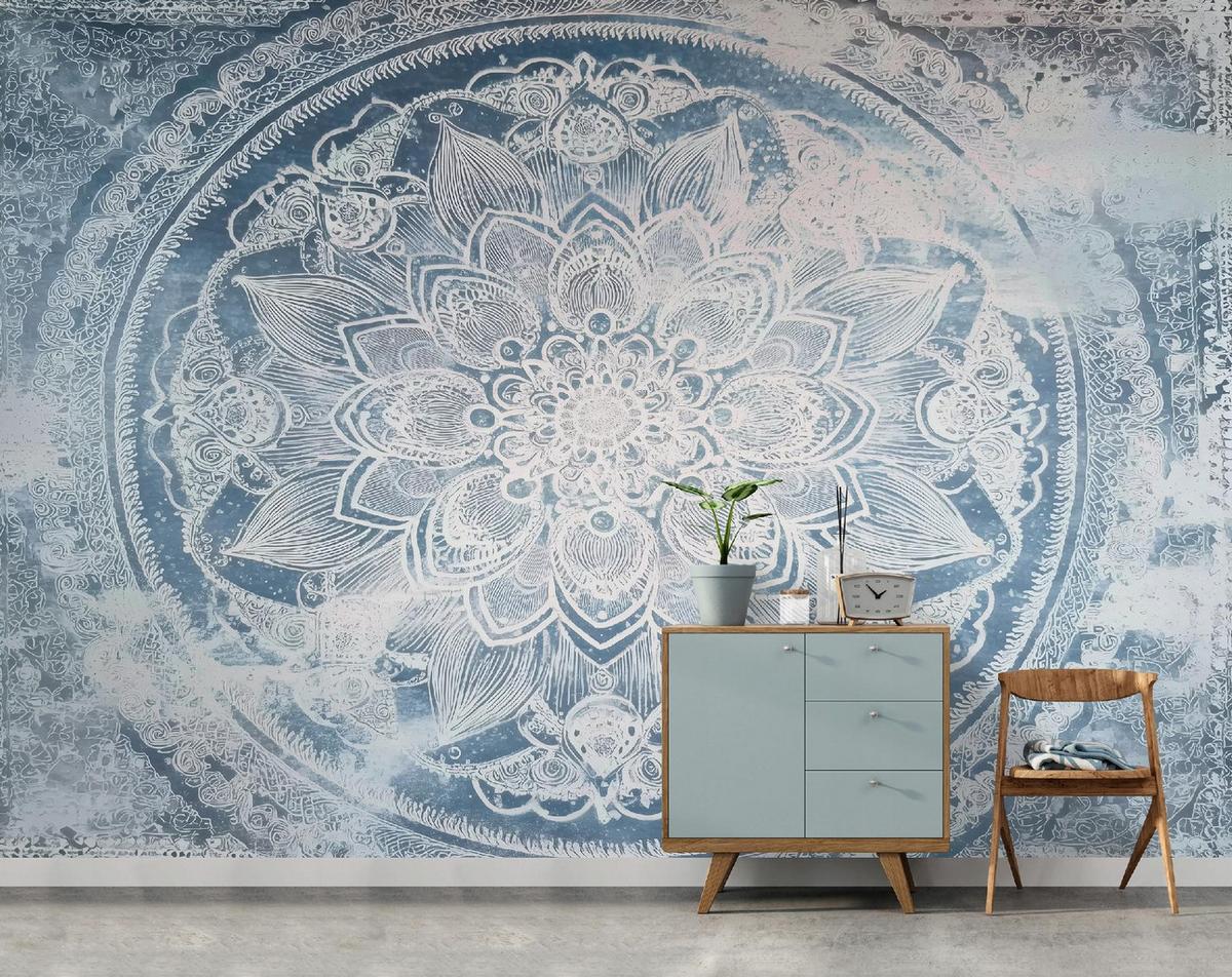 FOTOTAPETE Mandala Beton Blau 350x250 cm - Multicolor, Papier (350/250cm) - Wallarena