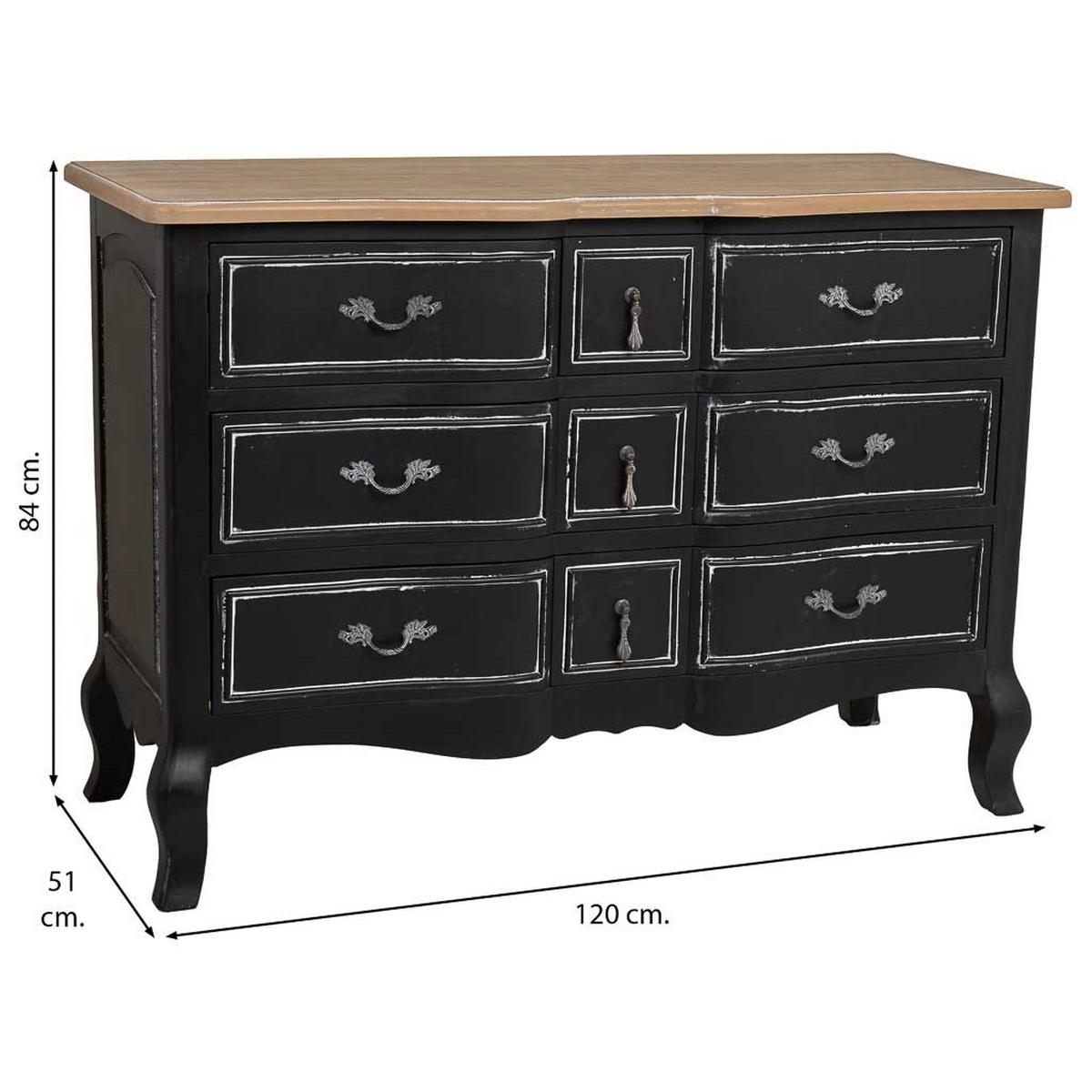 LACKIERTE Holzkommode mit 9 Schubladen 120x51x84 cm - Schwarz, Holz (120/84/51cm) - Wanderlust