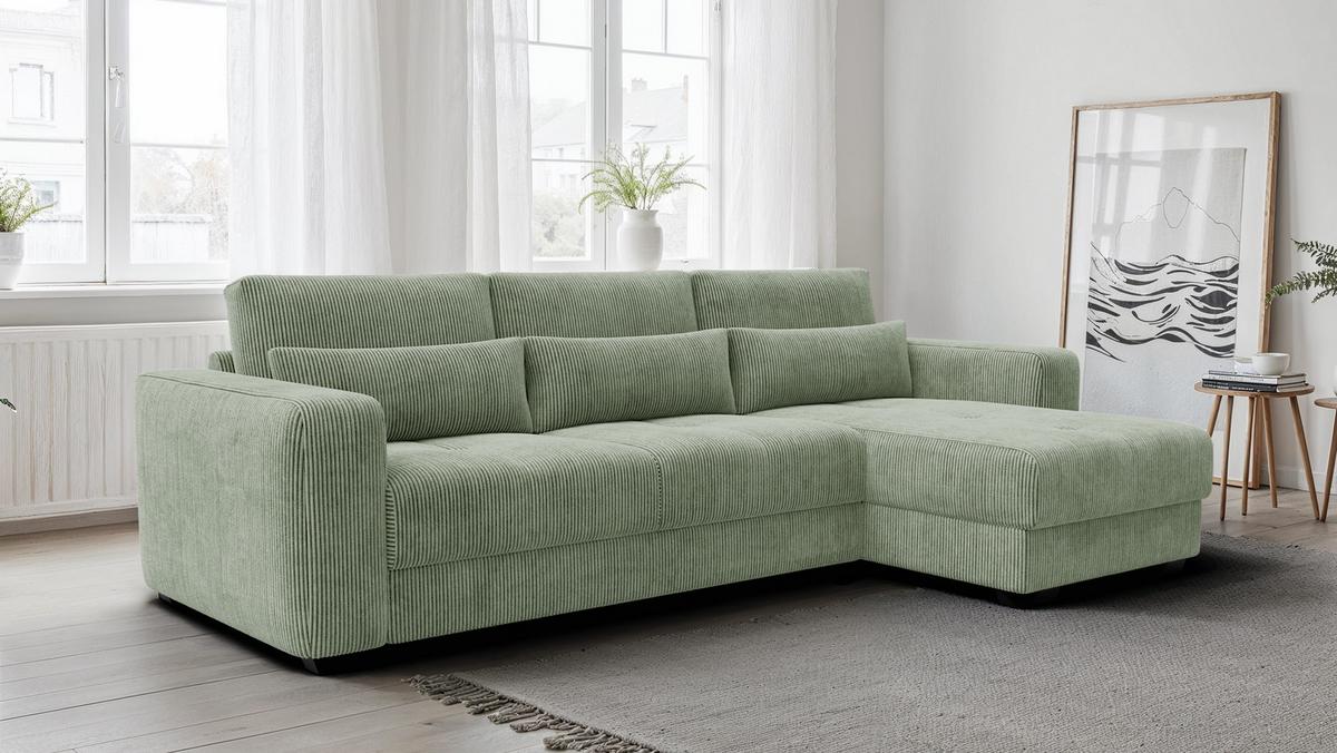 ECKSOFA OLI 4-Sitzer rechts, salbeigrün - Salbeigrün, Holz/Textil (295/172cm) - Wozimo