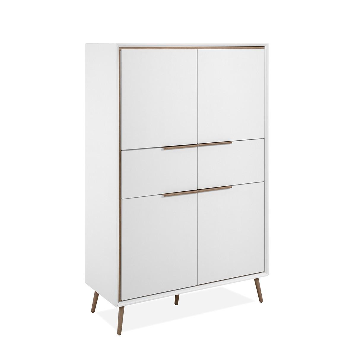 HIGHBOARD mit 4 Türen und 2 Schubladen - Arona - 90/38/140 cm - Weiß, Holzwerkstoff (38/140/90cm) - Calicosy