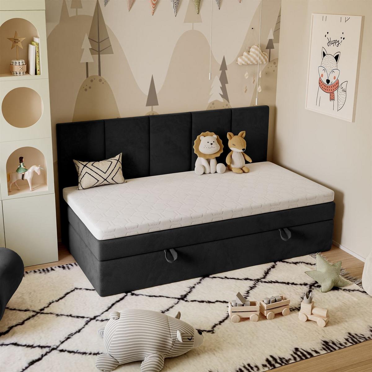 BOXSPRINGBETT ELZA MINI mit Topper 90x200 cm Jasmine 100 - Schwarz, Textil - Lookway