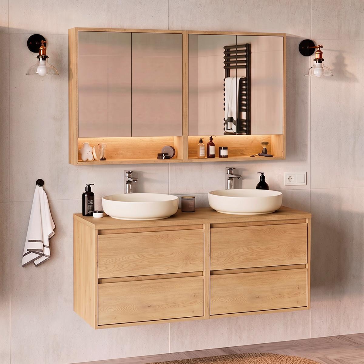 BADMÖBEL 120cm Edmé 2er-Set Holz - Braun, Holzwerkstoff (120/52.2/46cm) - Petits-meubles