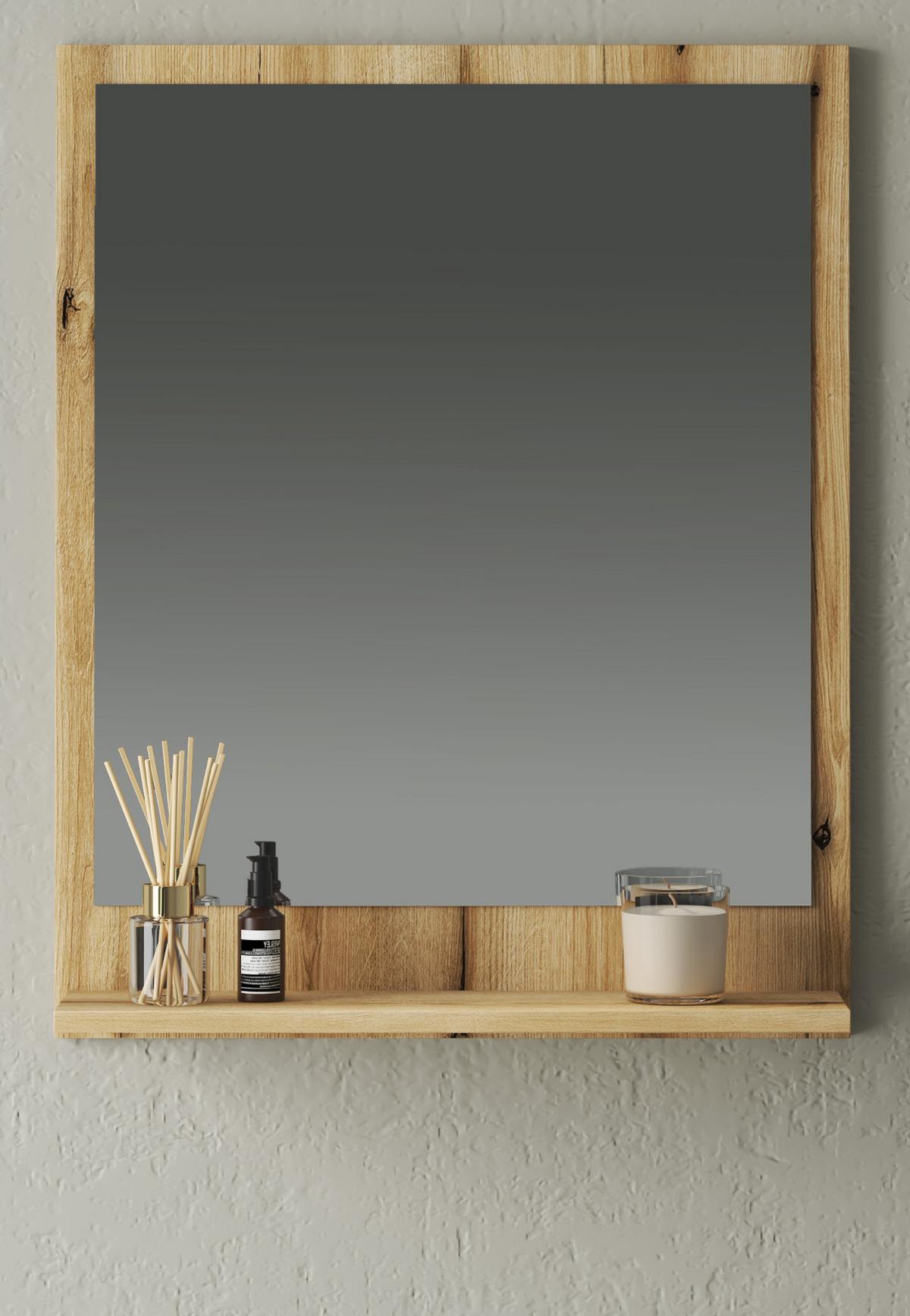 BADSPIEGEL Evoke Eiche, Wandspiegel mit Ablage, 60 x 75 cm - Eichefarben, Glas/Holzwerkstoff (60/75/16cm) - Furn.Design