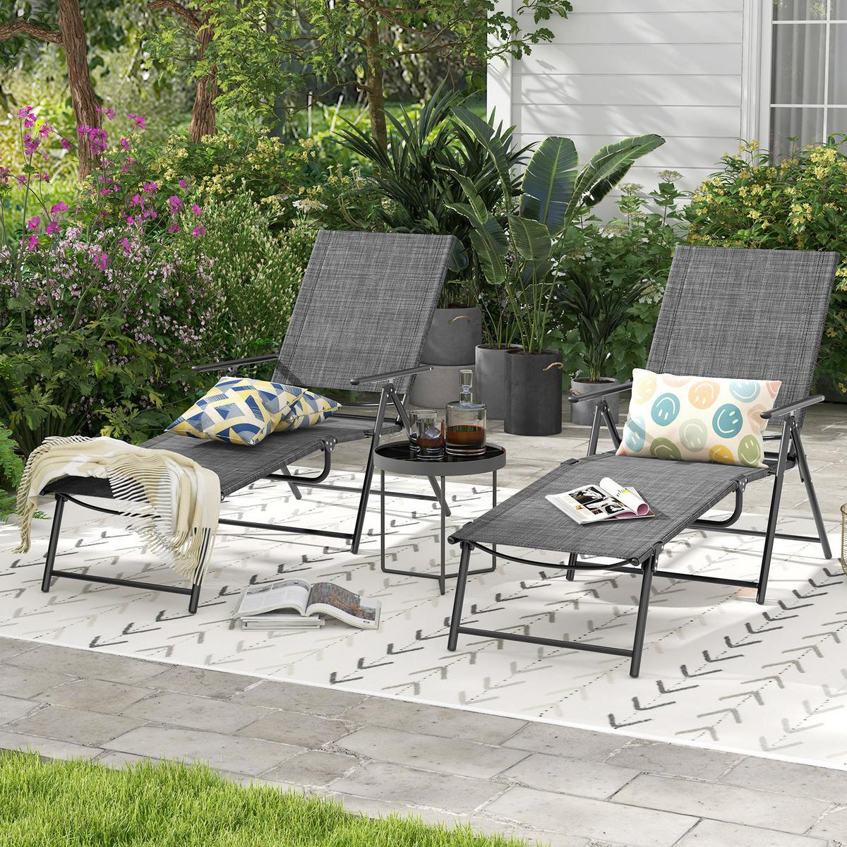 SONNENLIEGEN 2er-Set Grau - Grau, Metall (189/102/64cm) - COSTWAY