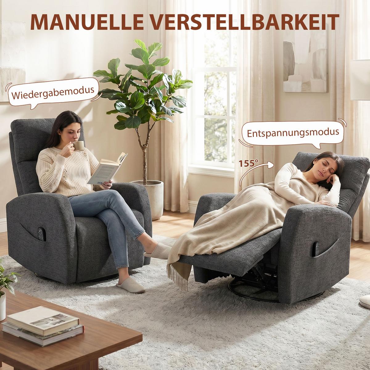 MASSAGESESSEL Chenille Dunkelgrau - Dunkelgrau/Naturfarben, Holz/Textil (73.5/108/97cm) - HOMCOM