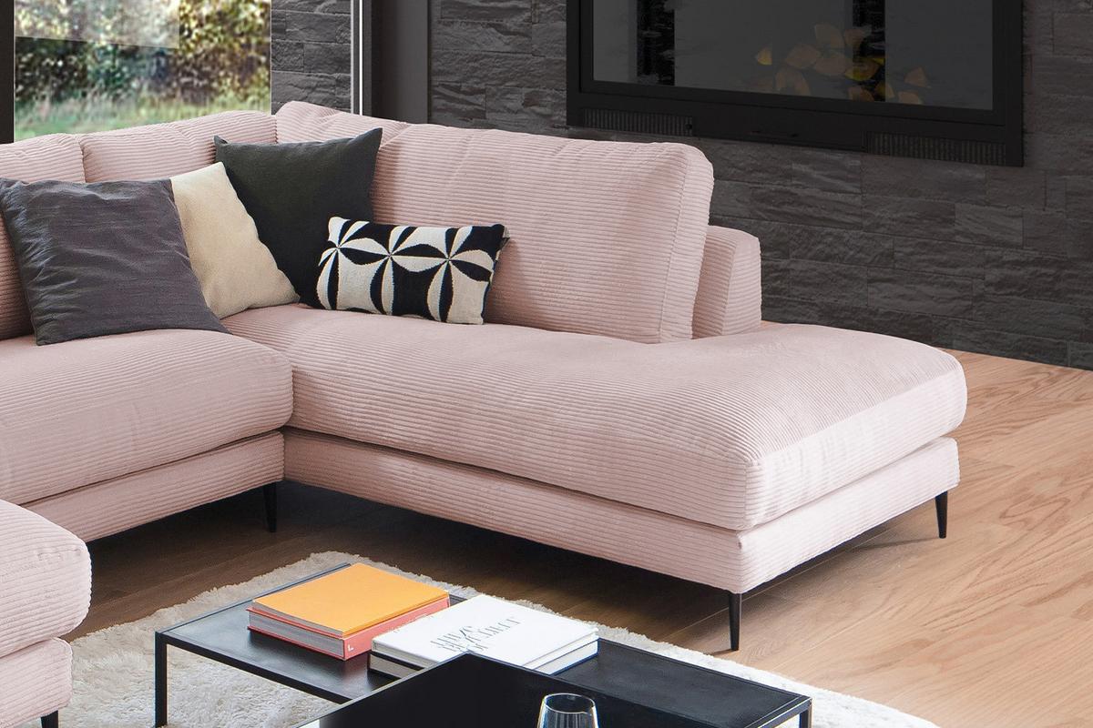 WOHNLANDSCHAFT CARA Pink Cord - Roségold/Schwarz, Textil (341/84/223cm) - KAWOLA