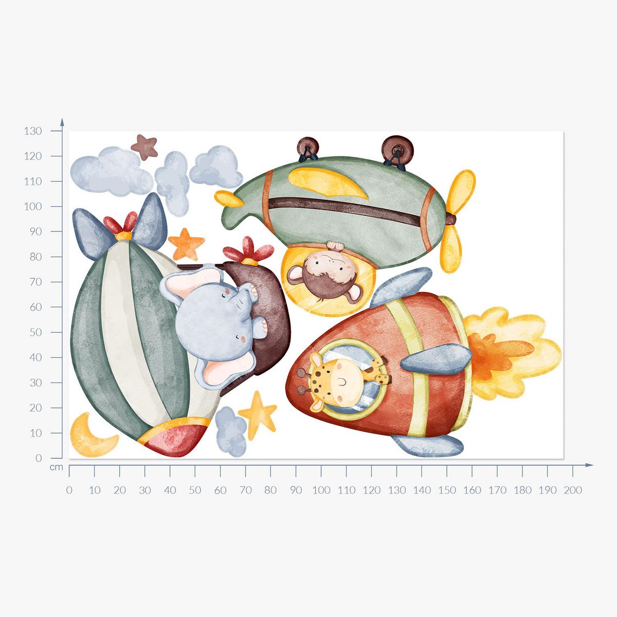 WANDAUFKLEBER 130x196cm - Flucht der Tiere - Multicolor, Kunststoff (130/196/0.1cm) - Wallfluent