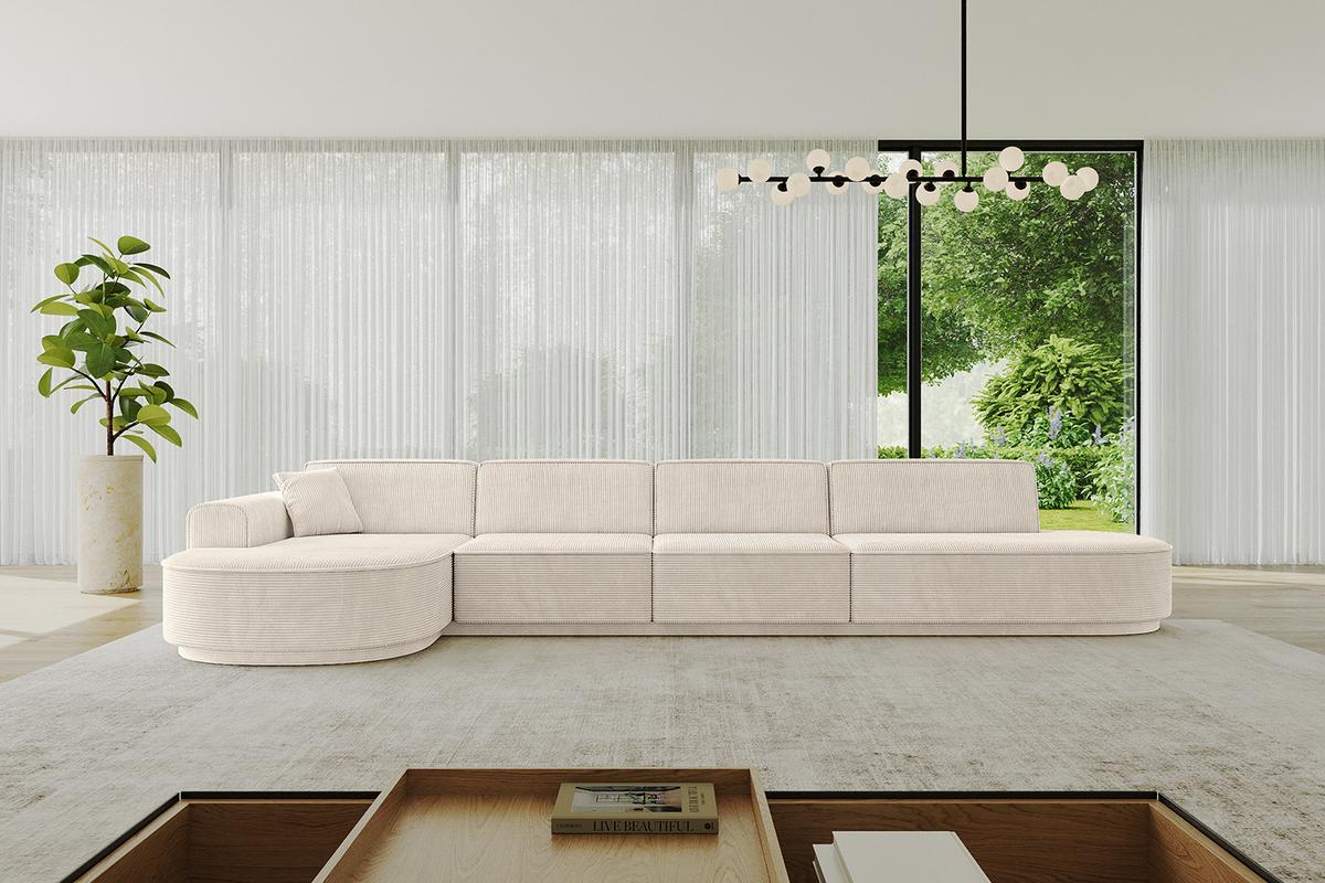 ECKSOFA Ottomane Links MARI-L3-v3 - 413x171x83 cm Beige Cord - Beige/Schwarz, Holzwerkstoff/Kunststoff (413/171cm) - ALTDECOR