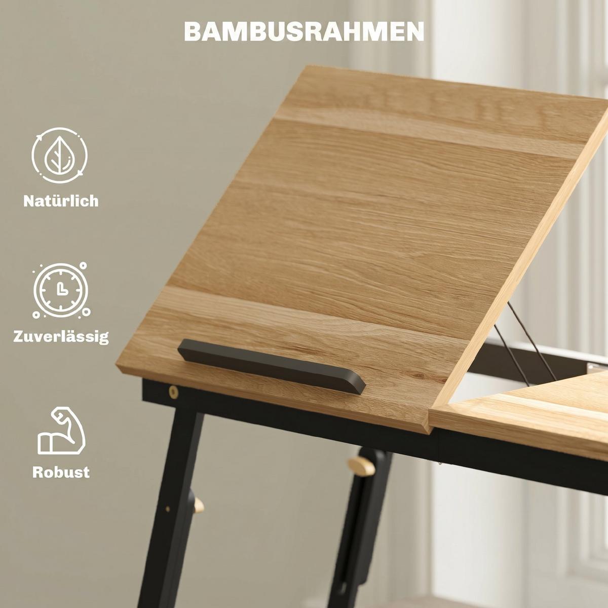 BETTTISCH Bambus Eiche - Eichefarben/Schwarz, Holzwerkstoff/Bambusholz - HOMCOM
